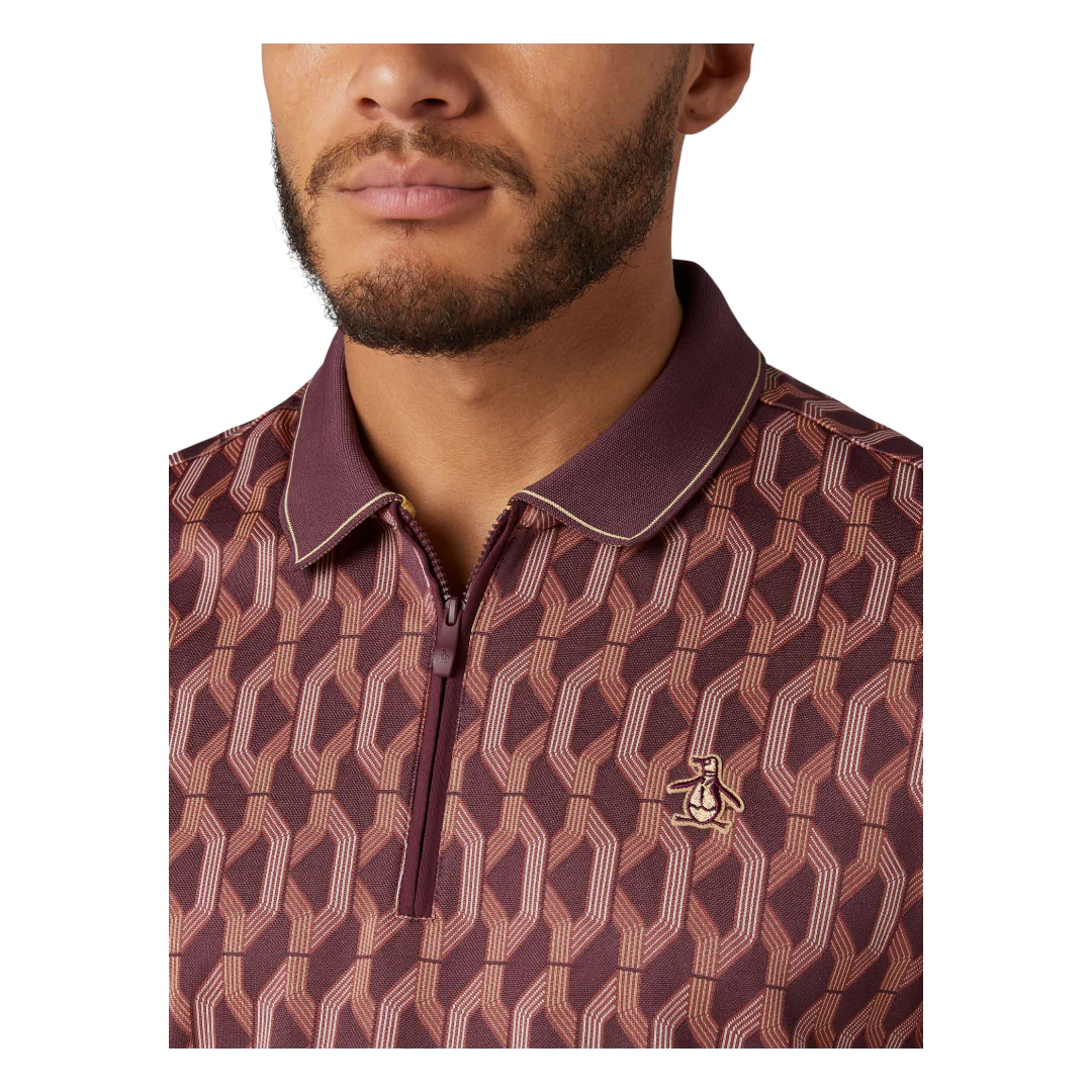 Original Penguin All Over Jacquard Colour Block Golf Polo OGKFF027 - Image 6